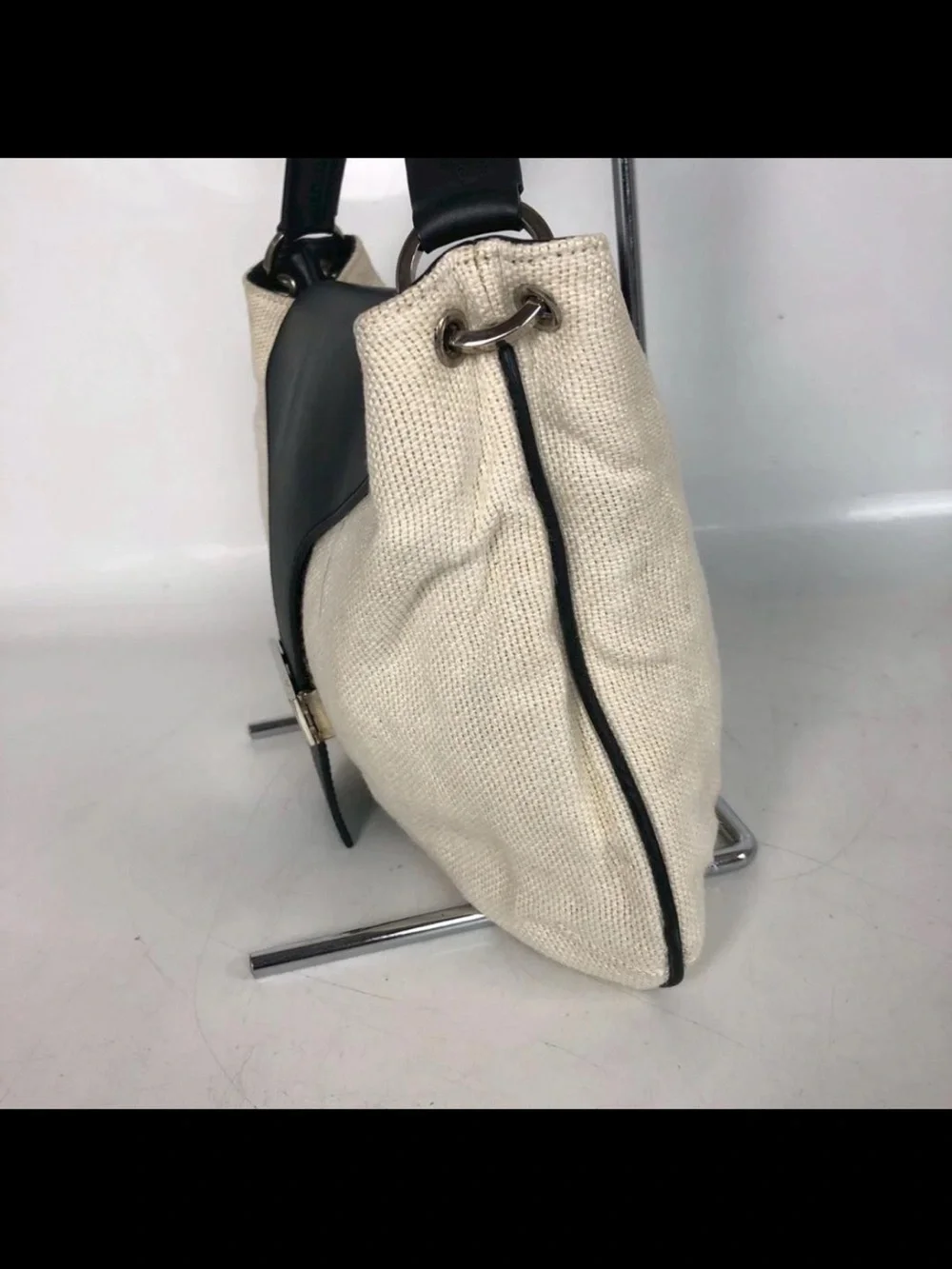 Gucci Black and Cream Shoulder Bag with Leather Flap